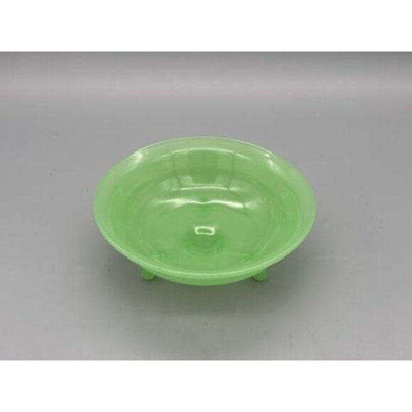 Vintage Jadeite 3 Footed Glass Bowl Candy Dish Beehive Pattern - Picture 3 of 8
